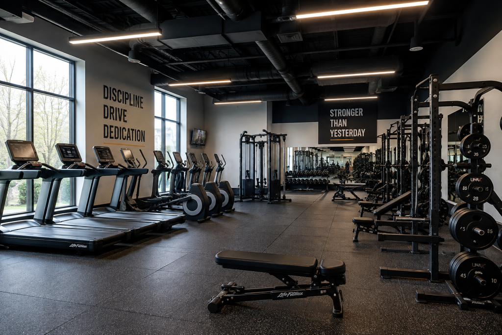 Gym with a ton of workout equipment