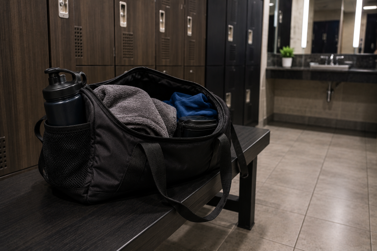 Gym back in a gym locker room