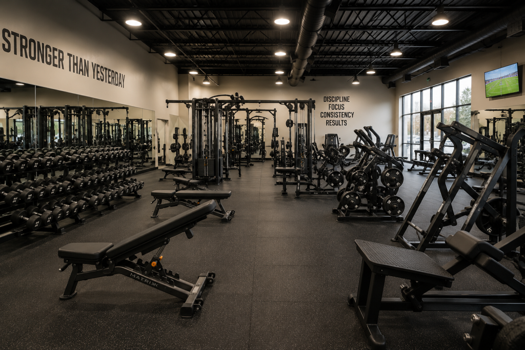 a public gym with lots of equipment